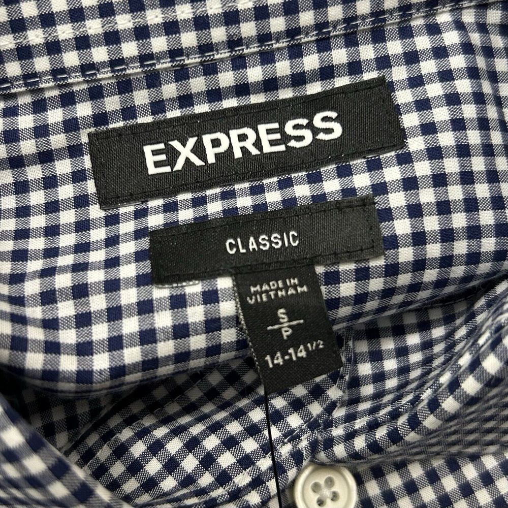 Express Men's Size Small Blue Gingham Check Long Sleeve Button Front Shirt NEW‎